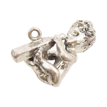 925 Sterling Silver Vintage Pendant 3D Carved Child Drinking Milk Charm  PT24667