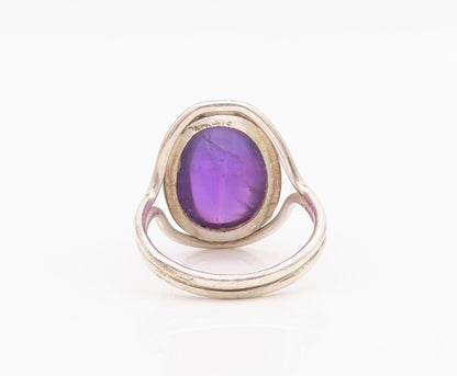 925 Sterling Silver Vintage Ring Large Cabochon Oval Amethyst  Sz 6  RG33089