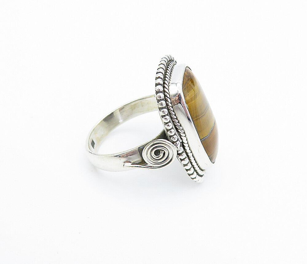 925 Sterling Silver  Tiger's Eye Fluted Twist Cocktail Ring Sz 8.5  RG7881
