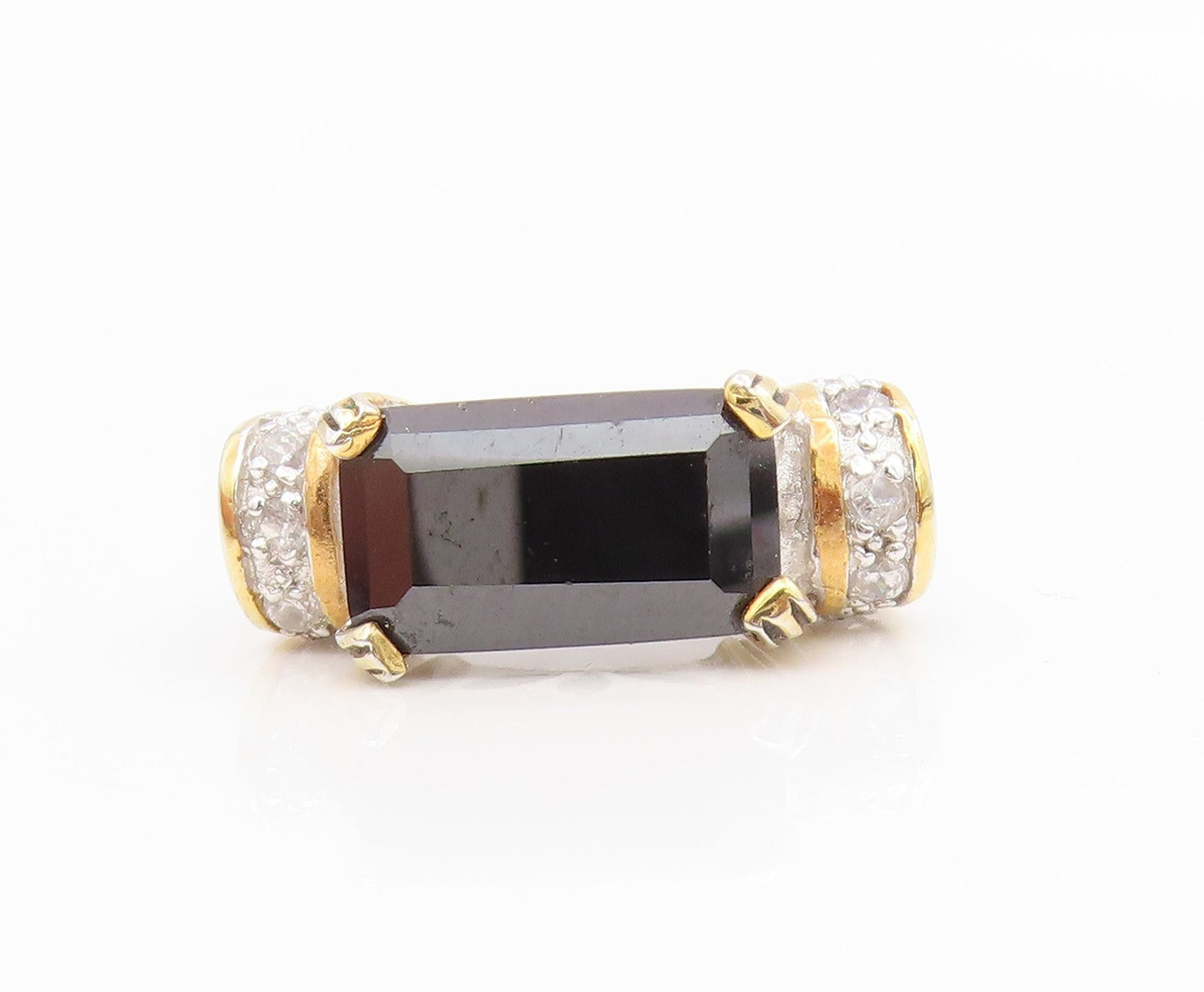 14k Gold & 925 Sterling Silver Vintage Ring Onyx Statement Band  Sz 7  RG34580