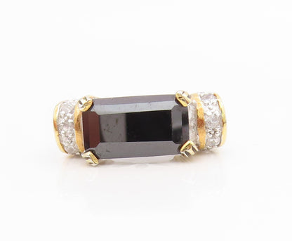 14k Gold & 925 Sterling Silver Vintage Ring Onyx Statement Band  Sz 7  RG34580