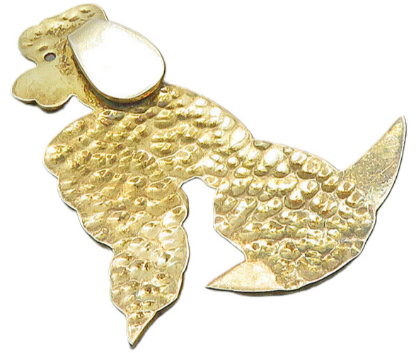 MEXICO 925 Silver  Vintage Shiny Hammered Sitting Poodle Dog Brooch Pin BP7334