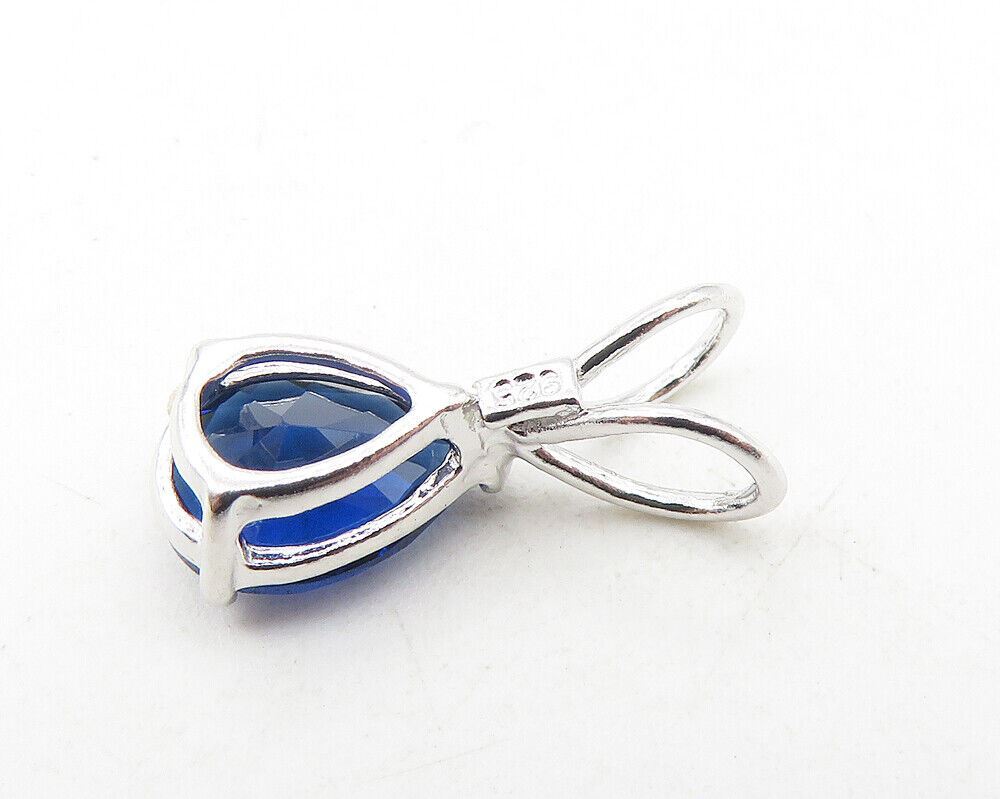 925 Sterling Silver  Petite Prong Set Blue Topaz Tear Drop Pendant  PT9312