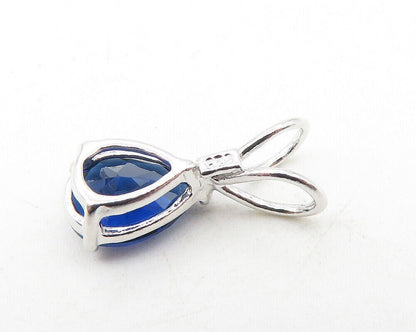 925 Sterling Silver  Petite Prong Set Blue Topaz Tear Drop Pendant  PT9312