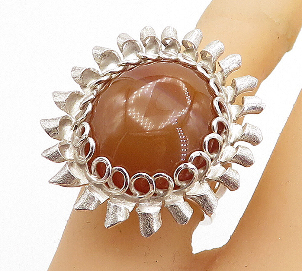 M&M BRAZIL 925 Silver  Carnelian Floral Split Band Cocktail Ring Sz 6.5 RG4680