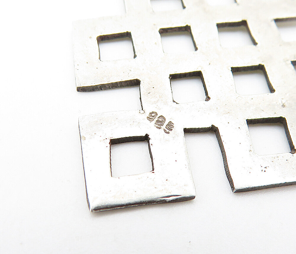 925 Sterling Silver  Vintage Etched Circle Detail Open Squares Pendant  PT5857