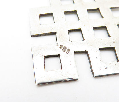 925 Sterling Silver  Vintage Etched Circle Detail Open Squares Pendant  PT5857