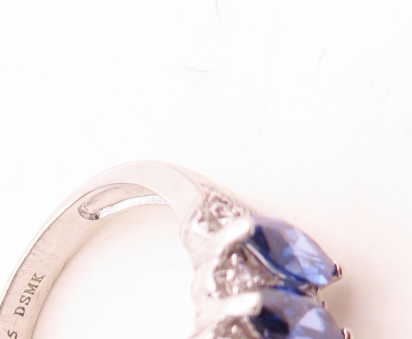 925 Sterling Silver Vintage Ring Marquise Cut Sapphire & CZ Inlay Sz 7.5 RG30089