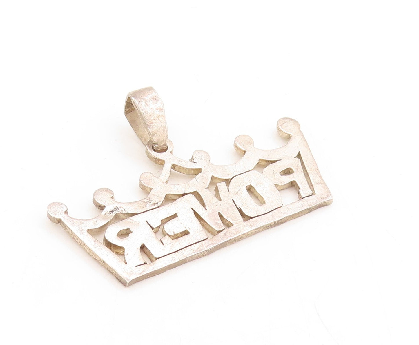 925 Sterling Silver Vintage Pendant Solid Cutout Power Crown  PT23871