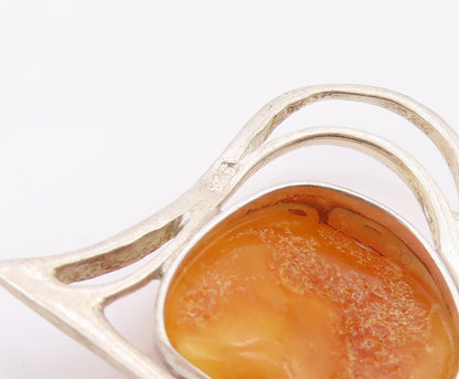 925 Sterling Silver Vintage Pendant Butterscotch Amber Love Heart Charm  PT26334
