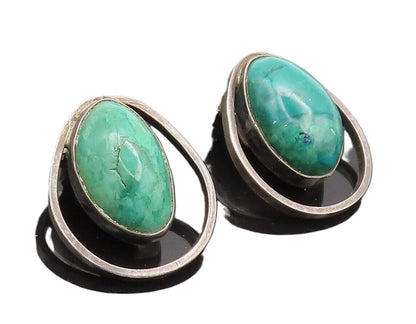 925 Silver  Vintage Green Aventurine Carve Cutout Halo Ring Earrings  EG12588