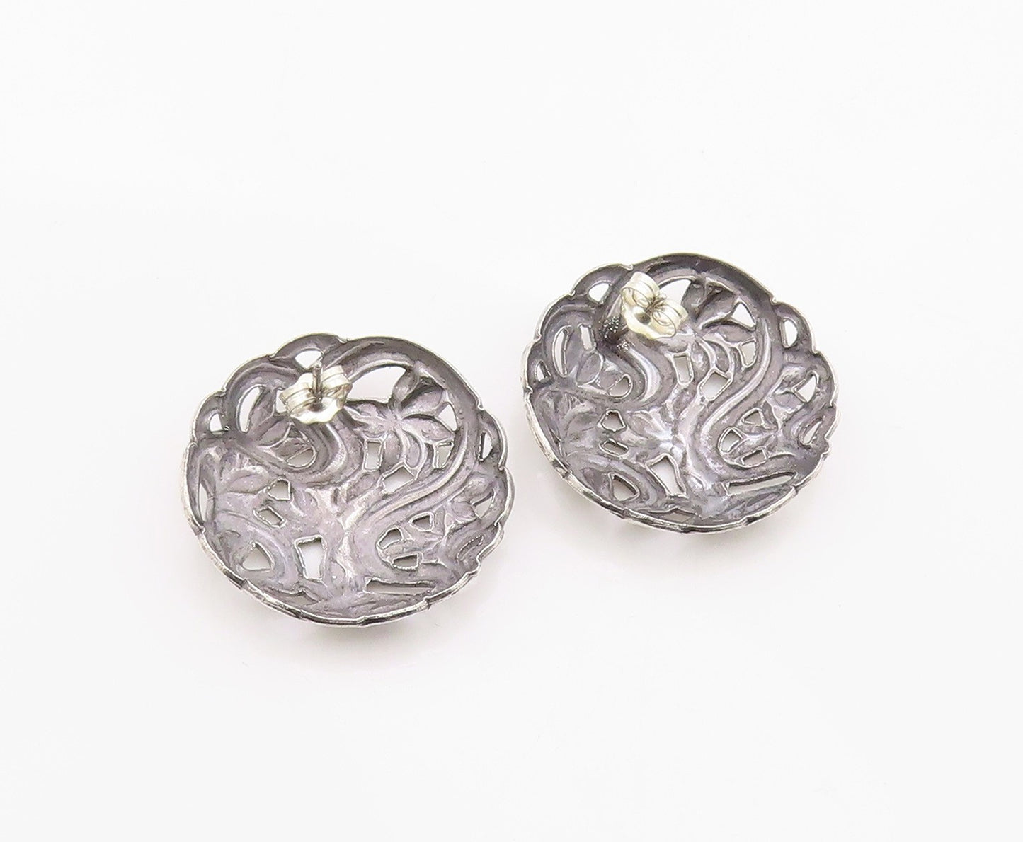 925 Sterling Silver Vintage Earrings Classic Lotus Flower Openwork Stud  EG14399