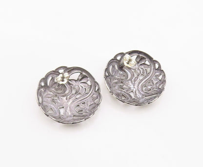 925 Sterling Silver Vintage Earrings Classic Lotus Flower Openwork Stud  EG14399
