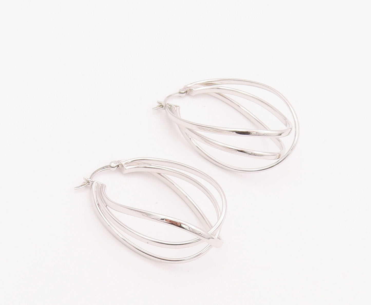 925 Sterling Silver Vintage Earrings Designer Cutout 3 Connected Hoops  EG12922