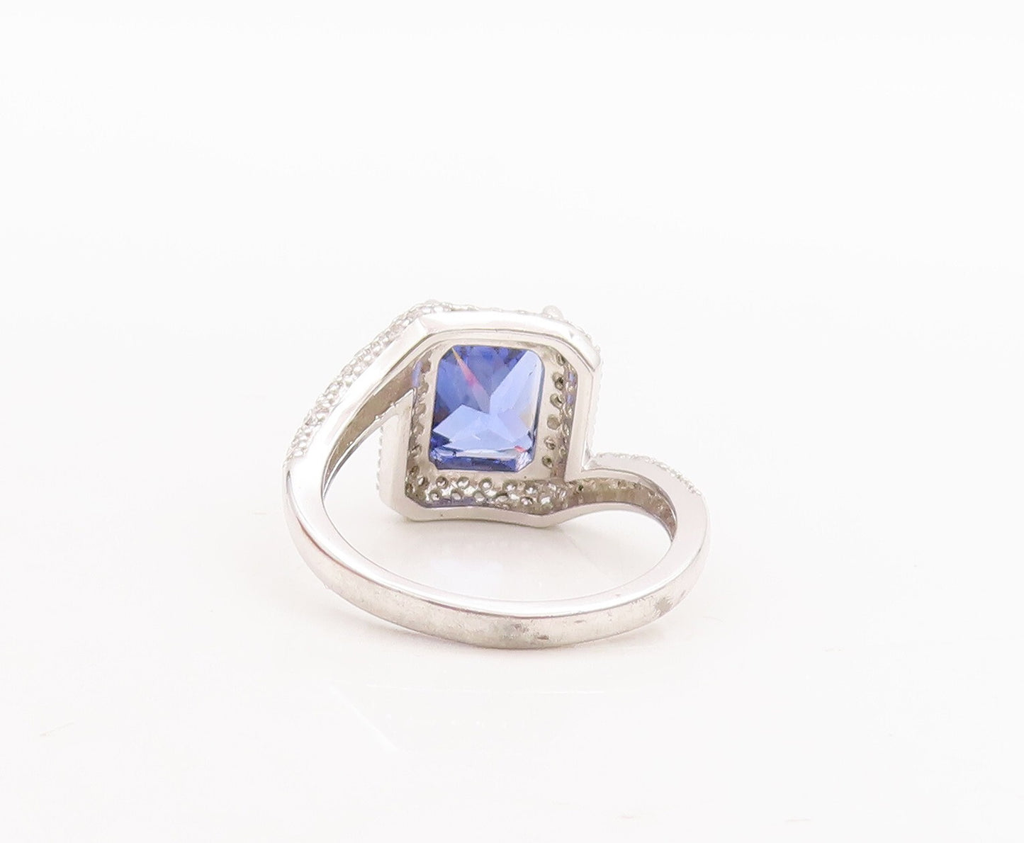 925 Sterling Silver Vintage Ring Designer Rectangle Sapphire & CZ Sz 7 RG29222