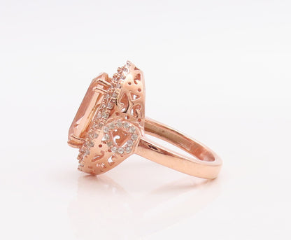 925 Sterling Silver Vintage Ring Gold Plated Oval Morganite & CZ  Sz 7  RG30546