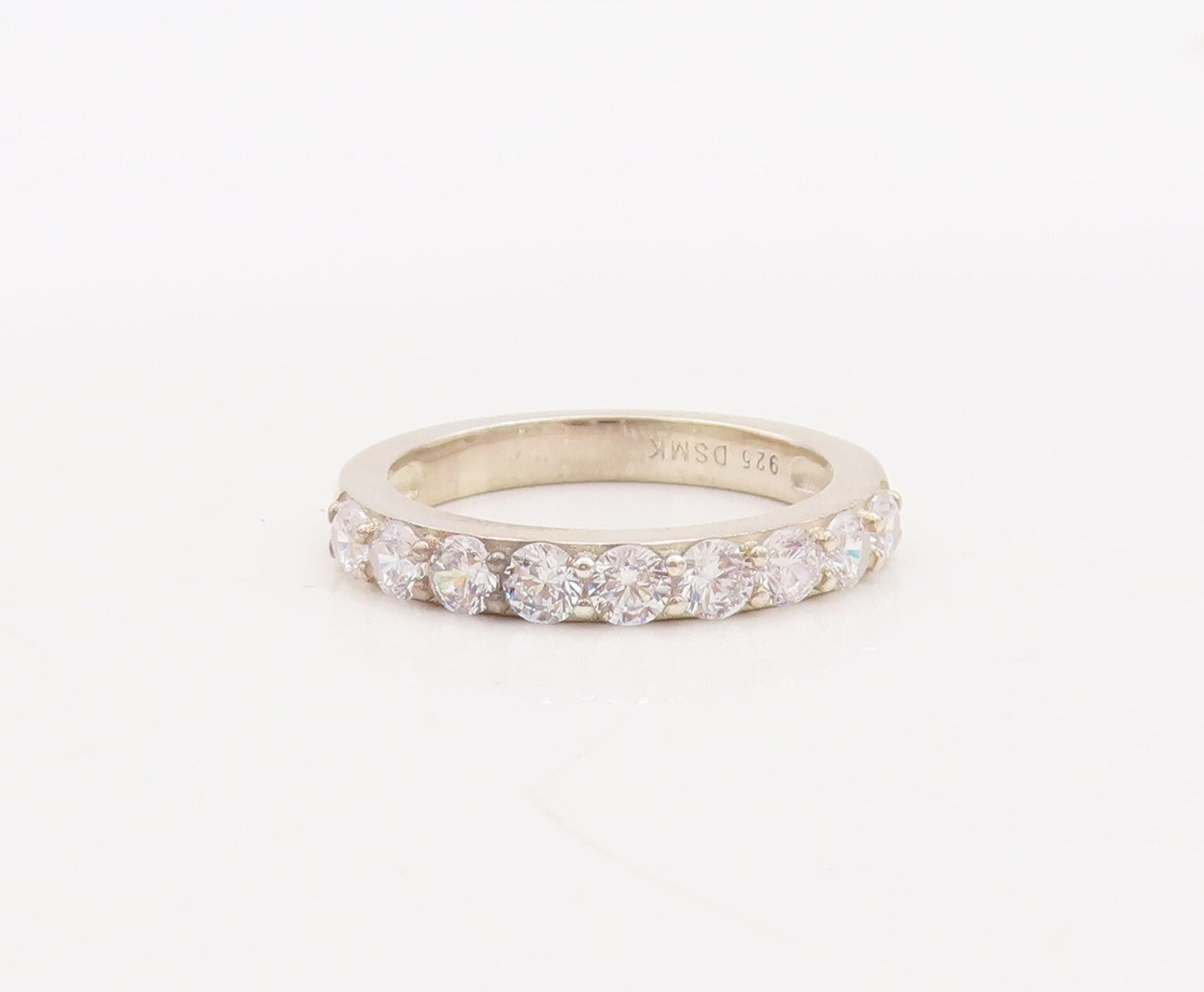 925 Sterling Silver Vintage Ring Stackable Green & White Topaz  Sz 7  RG29786