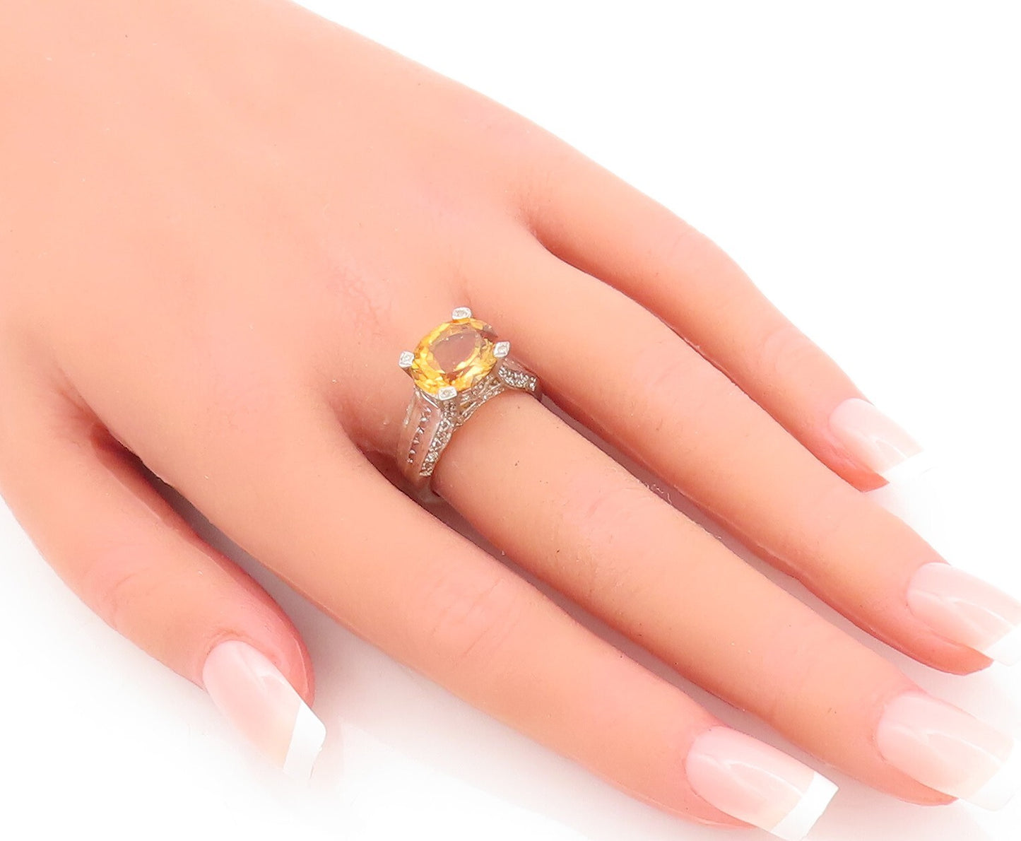 925 Sterling Silver Vintage Ring Citrine Princess Cut Topaz Neck  Sz 7  RG29169