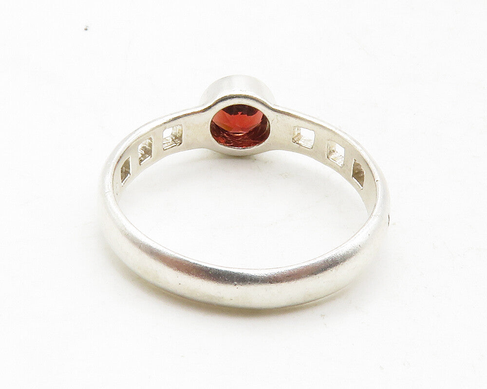BOMA 925 Sterling Silver  Red Topaz Cutout Band Solitaire Ring Sz 8  RG12885