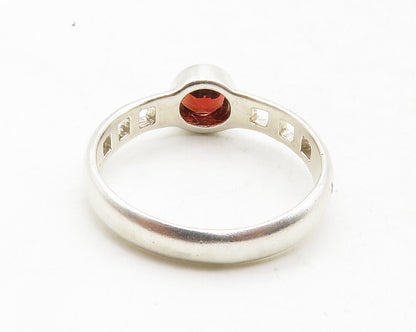 BOMA 925 Sterling Silver  Red Topaz Cutout Band Solitaire Ring Sz 8  RG12885