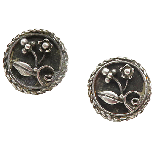 925 Sterling Silver  Vintage Oxidized Flower Twist Non Pierce Earrings  EG4637