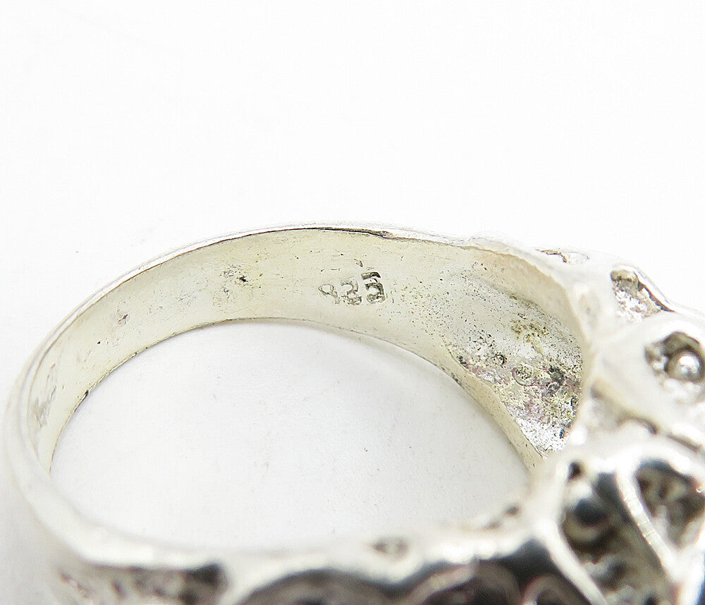 925 Sterling Silver  Blue Topaz Sculpted Band Cocktail Ring Sz 7.5  RG4536