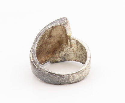 925 Sterling Silver Vintage Ring Modernist Ribbed Step Design  Sz 5  RG35602