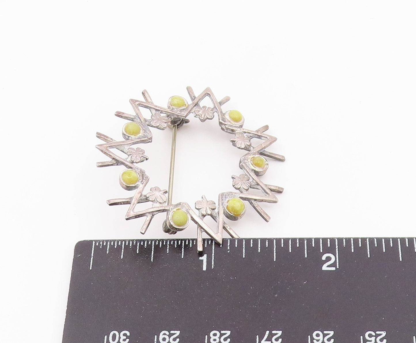 925 Sterling Silver  Vintage Petite Yellow Stone Floral Brooch Pin  BP6498