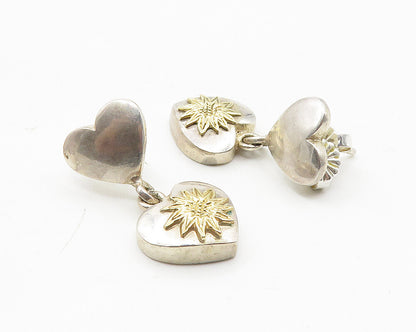 ISRAEL 925 Silver & 14K GOLD  Vintage Floral Love Heart Drop Earrings  EG5445