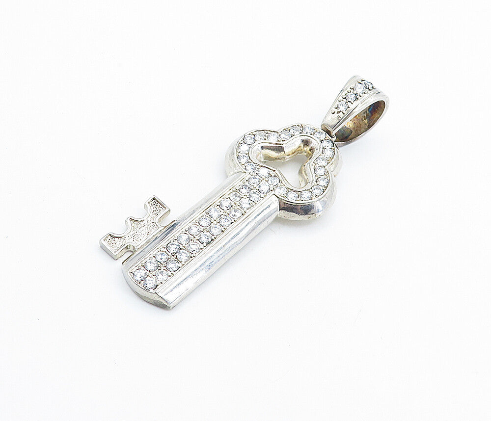 925 Sterling Silver  Vintage Cubic Zirconia Large Key Motif Pendant  PT5647