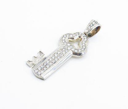 925 Sterling Silver  Vintage Cubic Zirconia Large Key Motif Pendant  PT5647