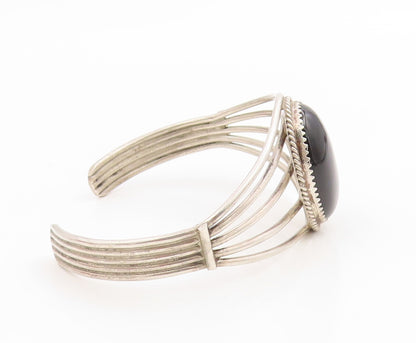 925 Sterling Silver Vintage Bracelet NAVAJO Cabochon Black Onyx Cuff  BT12001