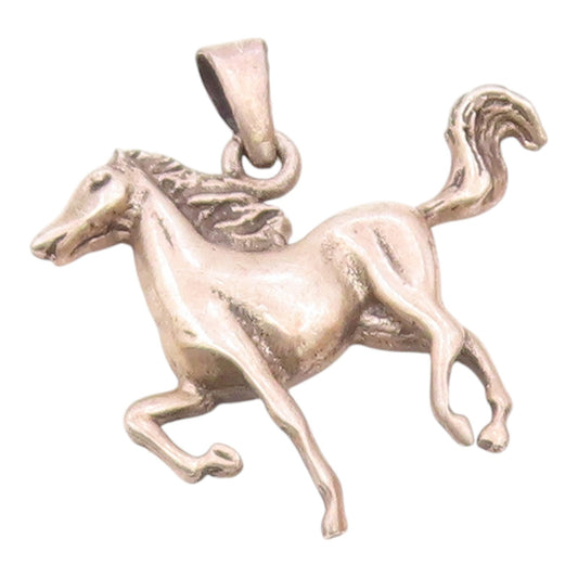 925 Sterling Silver  Vintage Carved Galloping Pony Pendant  PT20422