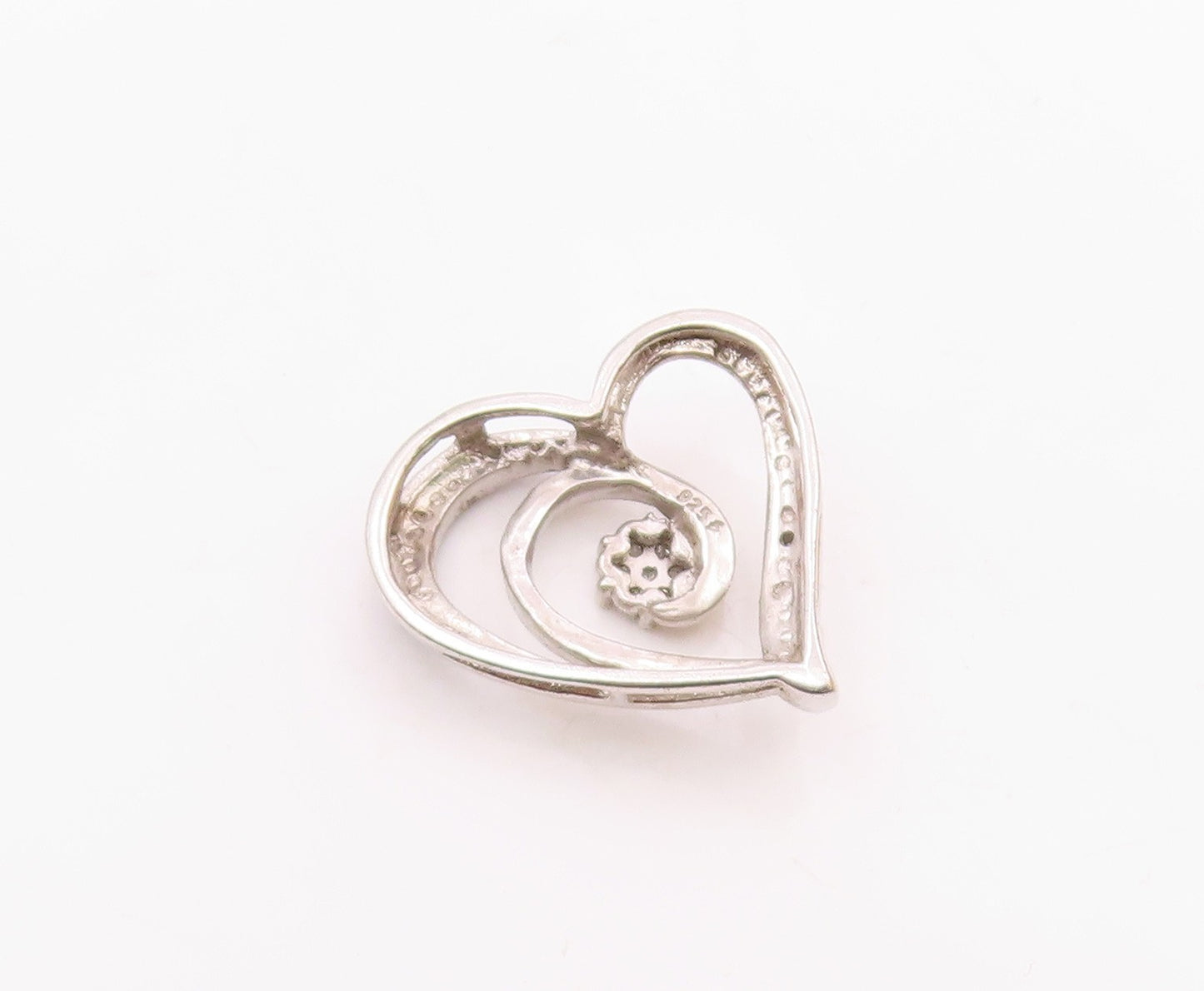 925 Sterling Silver Vintage Genuine Diamonds Two Tone Heart Pendant PT17762