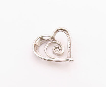 925 Sterling Silver Vintage Genuine Diamonds Two Tone Heart Pendant PT17762