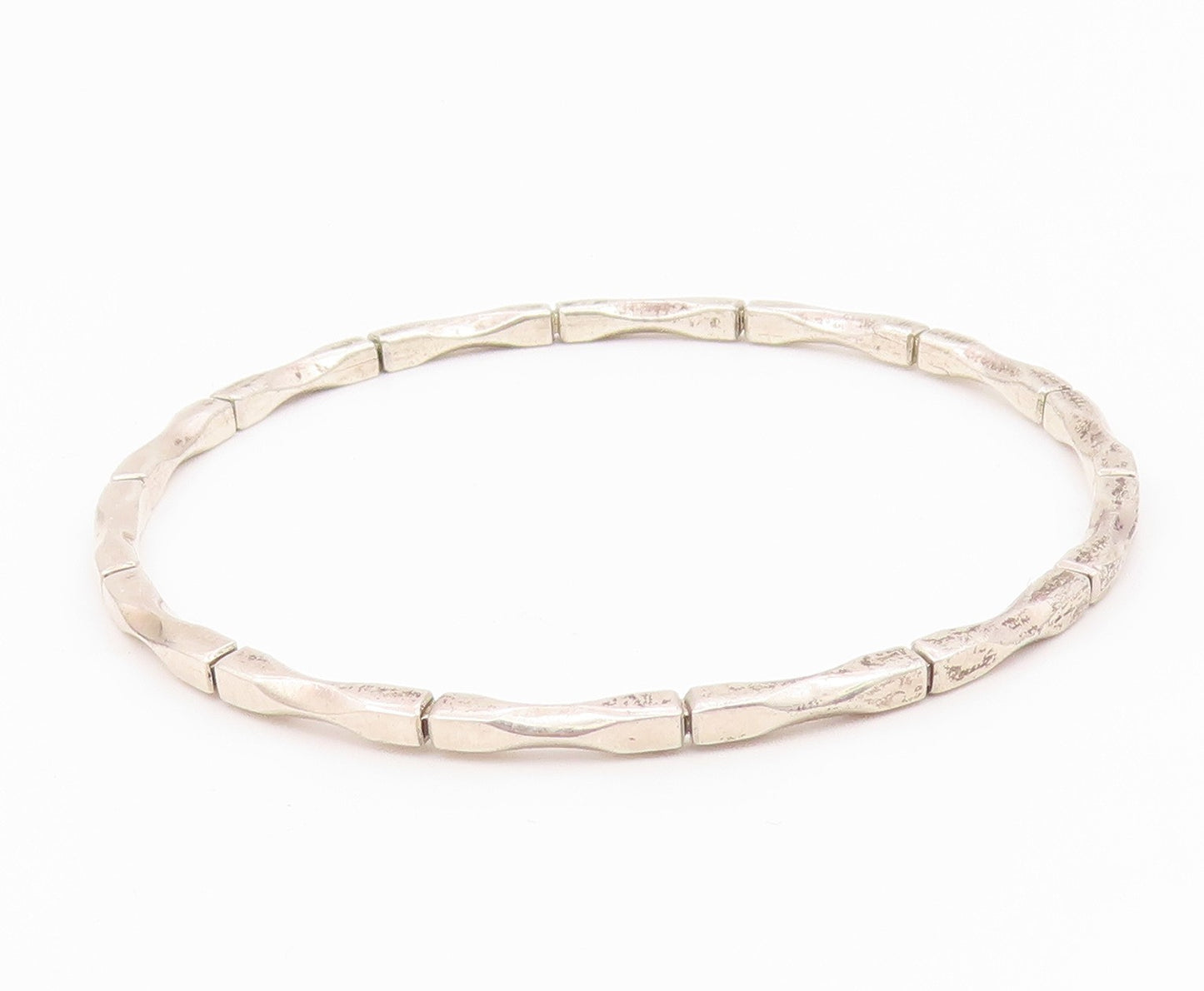 MEXICO 925 Silver  Vintage Shiny Diamond Cut Detail Bangle Bracelet  BT9044