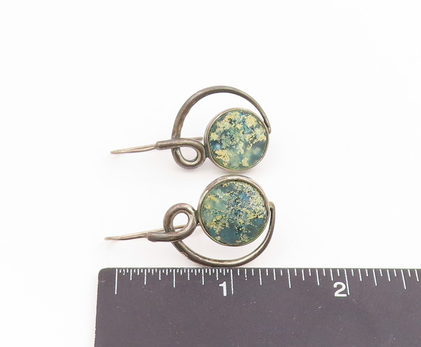 925 Sterling Silver Vintage Earrings BRURIA Classic Roman Glass Dangle  EG14278