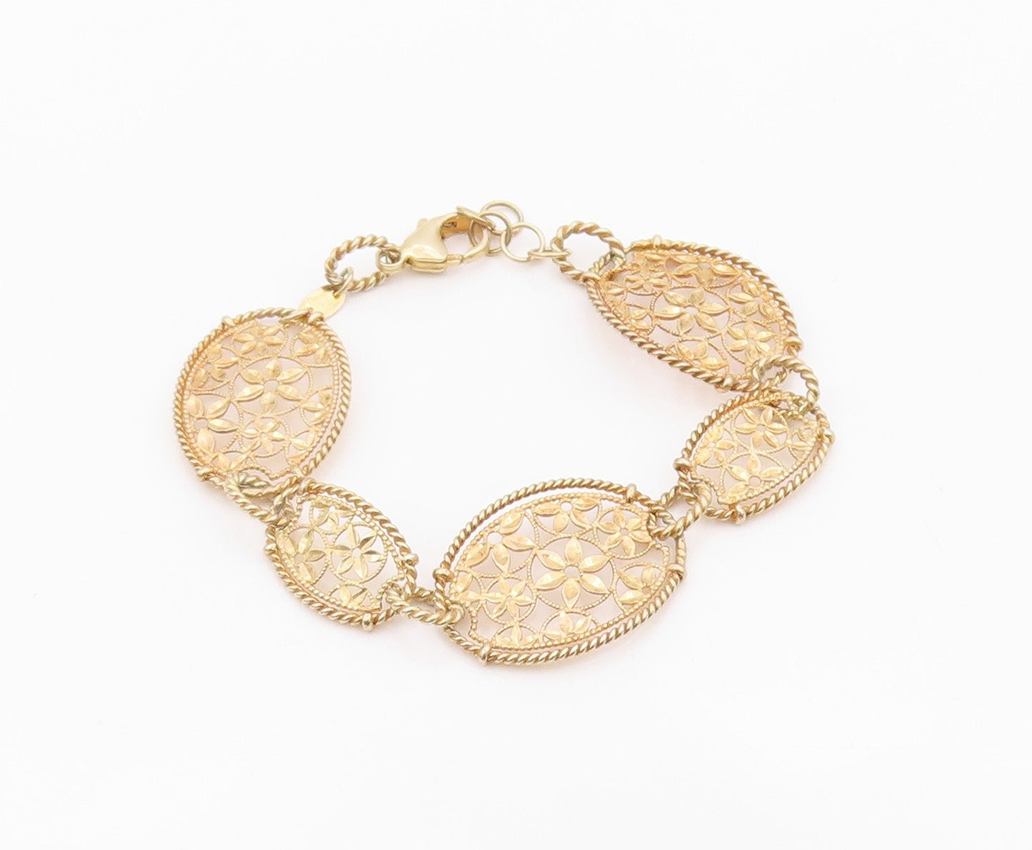 925 Sterling Silver Vintage Bracelet Gold Plated Intricate Floral Link  BT12124