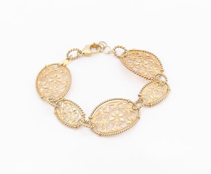 925 Sterling Silver Vintage Bracelet Gold Plated Intricate Floral Link  BT12124
