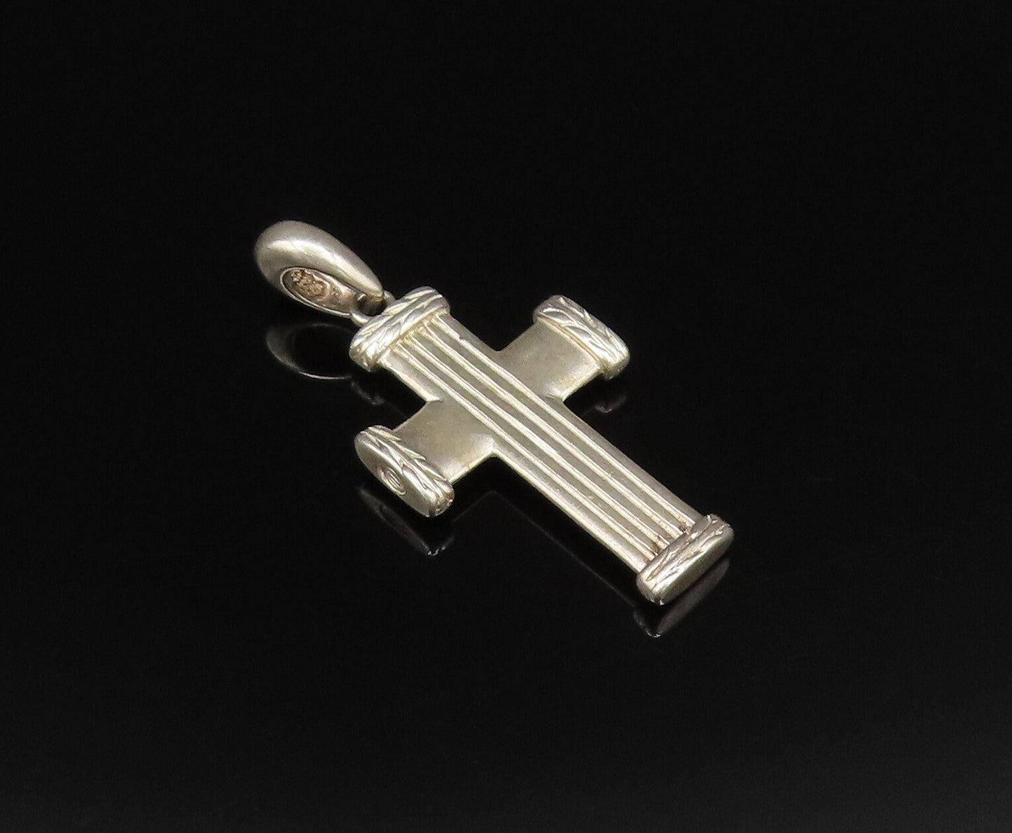 925 Silver  Vintage Linear Textured Religious Cross Drop Pendant  PT21695