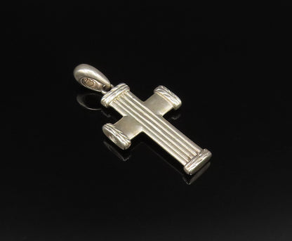 925 Silver  Vintage Linear Textured Religious Cross Drop Pendant  PT21695