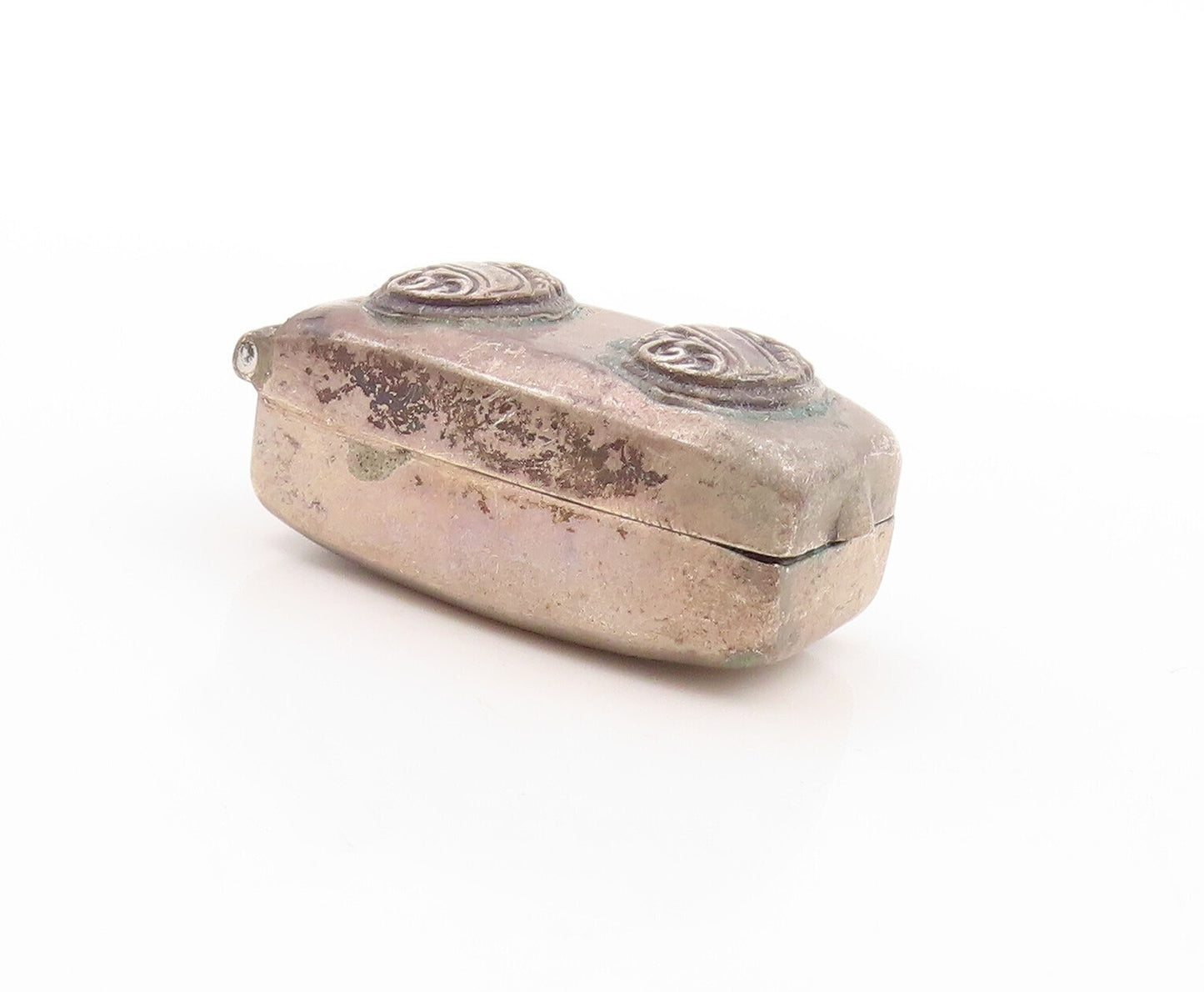 925 Sterling Silver Vintage Pill Box Dark Tone Swirly Carved (OPENS)  TR3800
