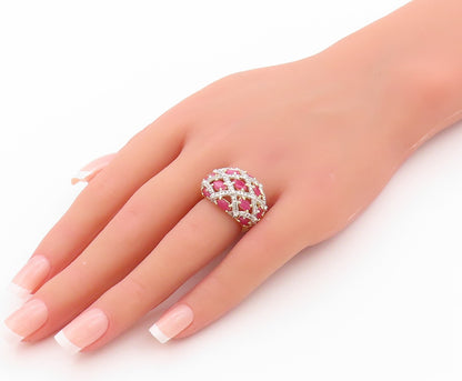 925 Sterling Silver Vintage Ring Gold Plated Oval Cut Ruby & CZ  Sz 5  RG32411