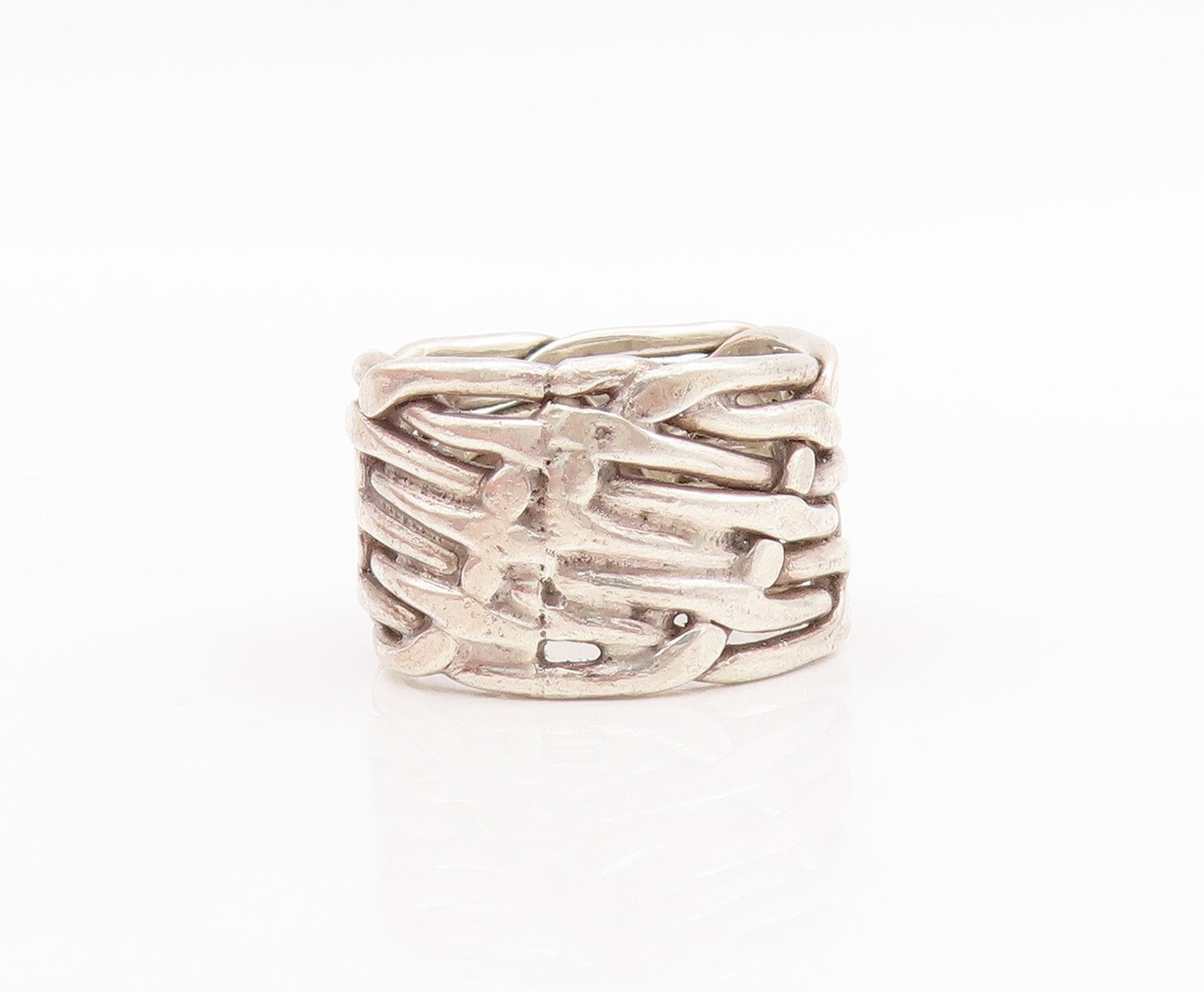 925 Sterling Silver Vintage Ring Solid Trellis Stack Rope Effect  Sz 7  RG28794