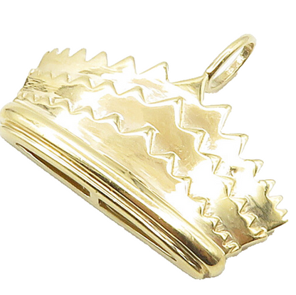 925 Sterling Silver   Shiny Gold Plated Royal Crown Motif Pendant  PT12740