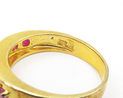 925 Sterling Silver  Prong Set Ruby Shiny Gold Plated Band Ring Sz 8  RG11040