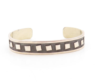 925 Sterling Silver Vintage Bracelet MEXICO Dark Tone Square Carved Cuff BT10955