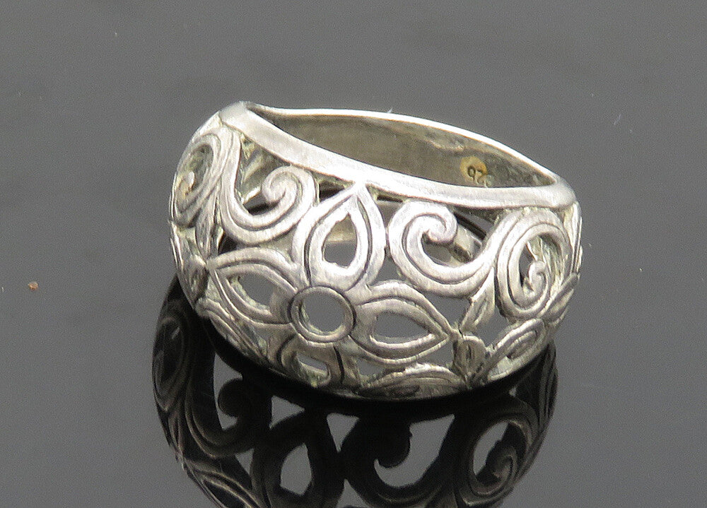 925 Sterling Silver  Vintage Dark Tone Floral Swirl Band Ring Sz 8  RG20307