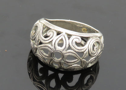 925 Sterling Silver  Vintage Dark Tone Floral Swirl Band Ring Sz 8  RG20307