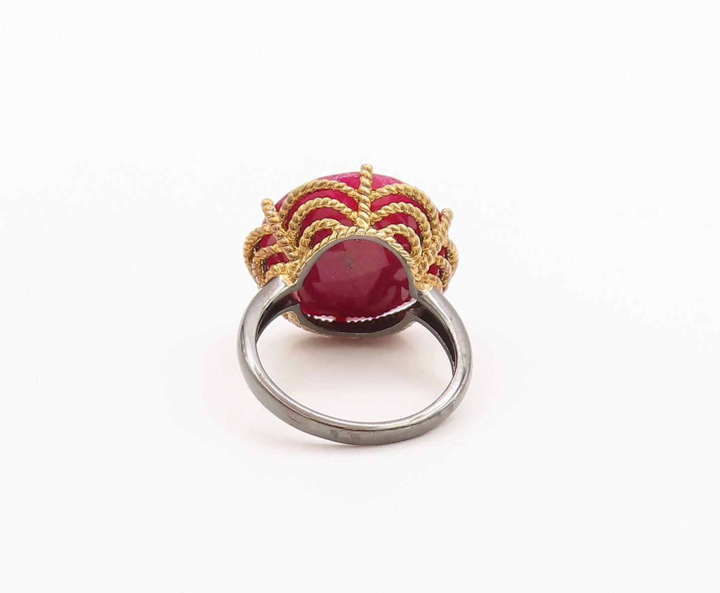 925 Sterling Silver Vintage Ring Gold Plated Large Round Gemstone Sz 7.5 RG29510